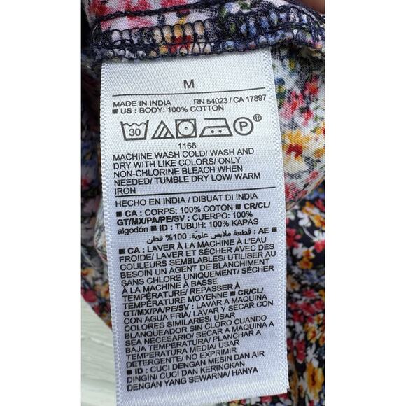 Old Navy Top Womens Medium Puff Sleeve Elastic Neck Boho Floral Blouse Ditzy - Picture 5 of 6